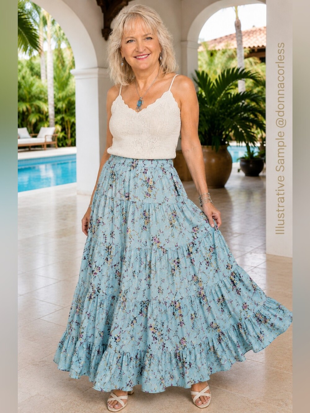 Denim & Supply Ralph Lauren Foam Green Floral Tiered Maxi Skirt M Boho Cotton